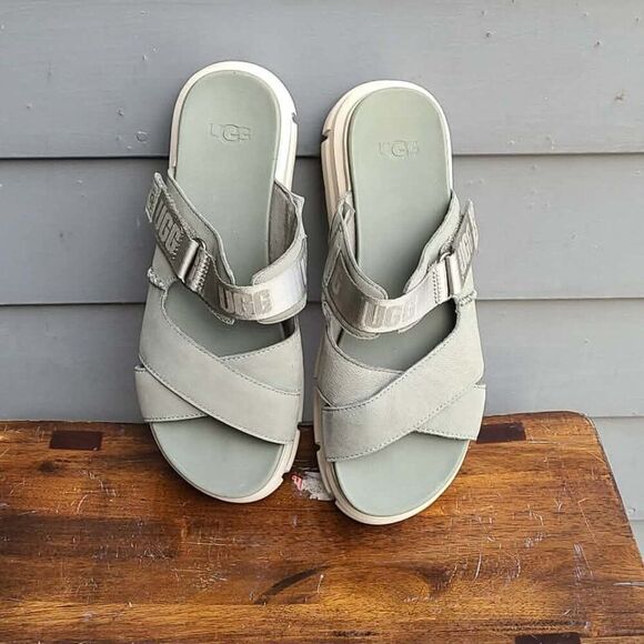 UGG Ashton Slide Gray Green Leather Logo Platform Sandals size 10 main image 10